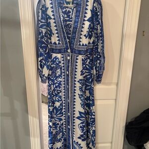 FARM Rio Blue and White Long Sleeve Dress